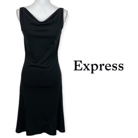 Express Drape Neck Little Black‎ Dress Minimalist Neutral Y2K NWOT Size 3/4 - Picture 2 of 11